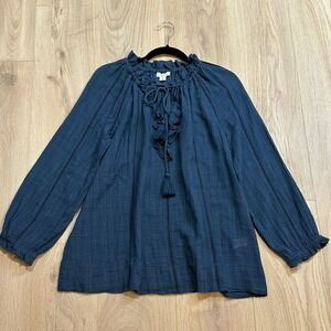 Sundance Women's M‎ Peasant Top Blue Boho Balloon Sleeve Cotton Blend Flowy